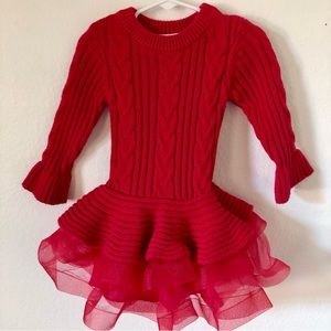 2T Bonnie Jean Red Christmas Sweater Tulle Dress